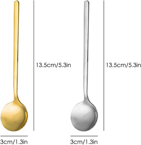 Pack of 8 Gold & Silver Plated Stainless Steel Espresso Spoons, Mini Teaspoons Set for Coffee, Dessert, and Soup