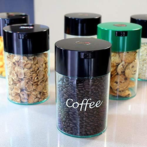1/2 LB Airtight Multi-use Vacuum Container, Smell Proof for Ground Coffee, Black Cap and Clear Body