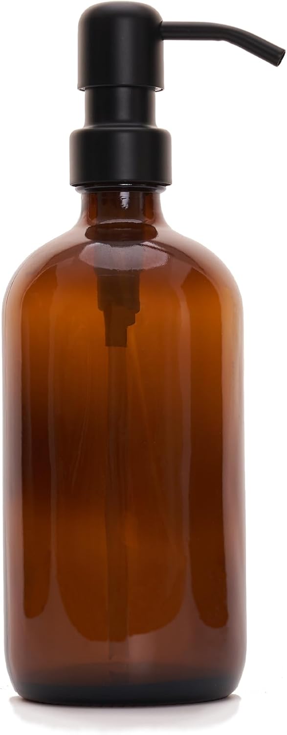 Diahom Soap Dispenser Amber Glass Hand Dish Soap Dispensers 1pcs Stainless Steel