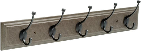 Franklin Brass Pilltop 27" Coat Rack Wall Mount Driftwood Grey with 5 Hooks for Clothes, Towels, Bags, Organization