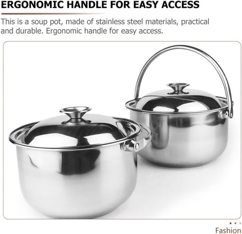Hemoton 1.6L/1.5QT Stainless Steel Stockpot with Lid & Handle for Cooking Pasta, Soup, Stew