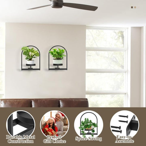2 Pack Window Plant Shelves Indoor, Metal Wall Mounted Plant Holder, Minimalist Style Hanging Plant Shelves, Space
