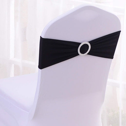Tosnail 50 Pack Spandex Chair Sashes - Black Wedding Chair Decoration Party Covers