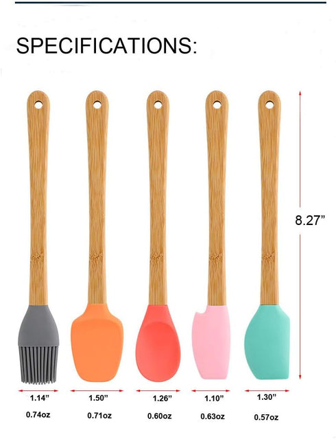 KSENDALO Small Spatulas for Kitchen Use - Silicone Mini Spatula with Bamboo Handle, Colorful