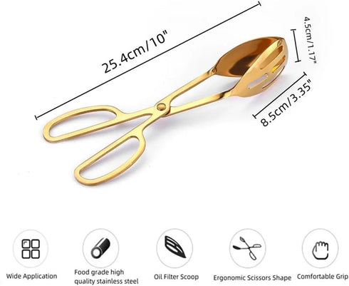 2-PACK Serving Tongs for Buffet Party Catering,Stainless Steel Thickening Food Tongs Salad/Cake/Bread Tongs Kitchen Salad Scissors (Golden) by OPDENK