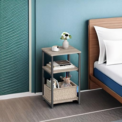 ULET273B02 VASAGLE Side Table, Small End Table, Tall Nightstand for Living Room, Bedroom, Office, Bathroom, Greige