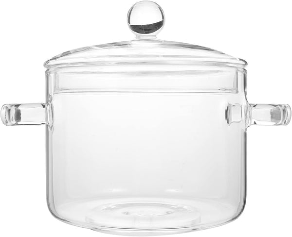 Cooking Pot Glass Simmer Pots, 45Oz/1.35L Borosilicate Glass Handmade Saucepan Set, Safe for Pasta, Noodle, Soup, Milk,