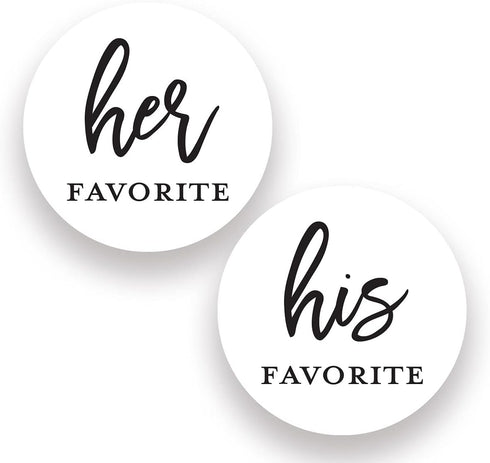 2" Round His Favorite Her Favorite Wedding Favor Stickers, 80 cnt (40 of Each) (Black on White)