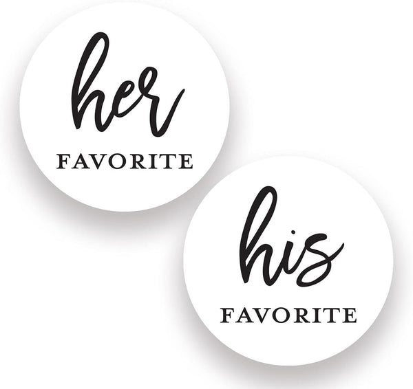 2" Round His Favorite Her Favorite Wedding Favor Stickers, 80 cnt (40 of Each) (Black on White)