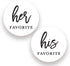 2" Round His Favorite Her Favorite Wedding Favor Stickers, 80 cnt (40 of Each) (Black on White)
