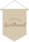 XYDEG Girl Nursery Decor, Long Live Girlhood Linen Canvas Banner, Neutral Striped Wall