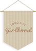 XYDEG Girl Nursery Decor, Long Live Girlhood Linen Canvas Banner, Neutral Striped Wall