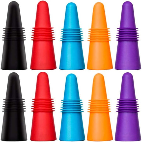 10 Pcs Wine Stoppers, CNYMANY Reusable Silicone Beverage Bottle Sealer with Grip Top for Cork to Keep Wine Fresh - Red,