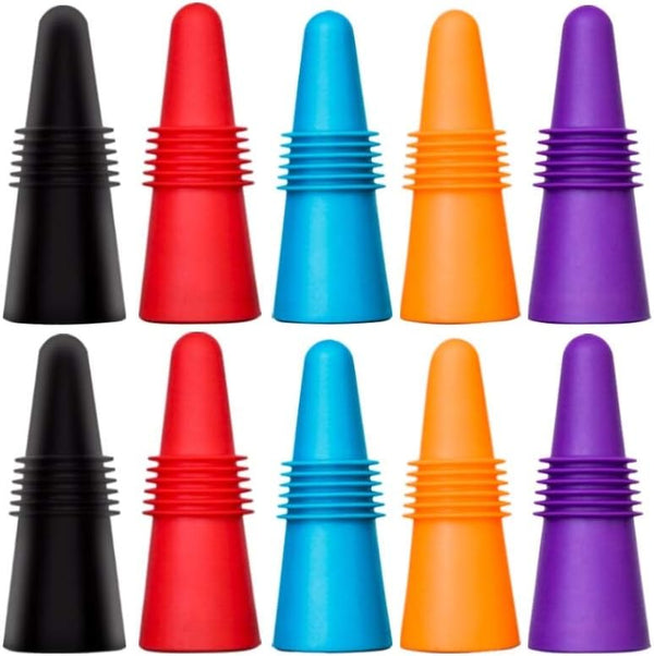 10 Pcs Wine Stoppers, CNYMANY Reusable Silicone Beverage Bottle Sealer with Grip Top for Cork to Keep Wine Fresh - Red,