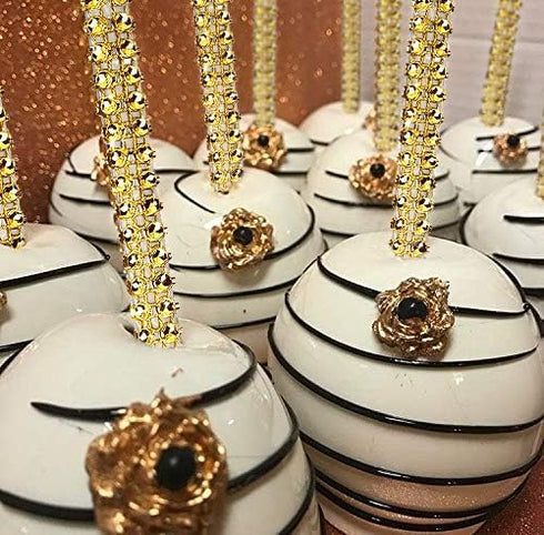 24 Pack Bling Candy Apple Sticks and Bags Kits, Caramel Apple Wooden Skewers, Food Bamboo Decorative Sticks for Treats