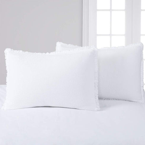 YINFUNG Quilted Pillow Sham White, Standard Set of 2 Muslin Cotton Tassel Fringe Pillowcases