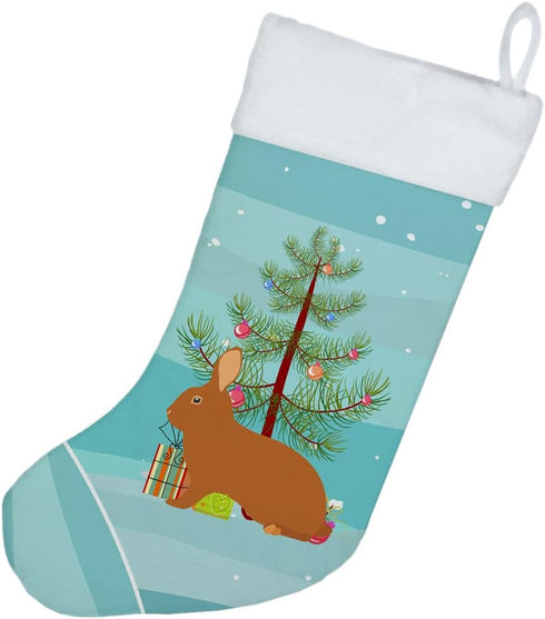 Caroline's Treasures BB9336CS Teal Fireplace Hanging Rex Rabbit Christmas Stocking, Family Holiday Decorations