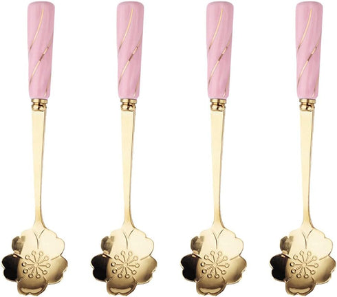 DOITOOL 4pcs Stainless Steel Coffee Spoon, Flower-Shaped Spoons, Tea Sugar Spoon, Dinner Espresso Spoons for Dessert,