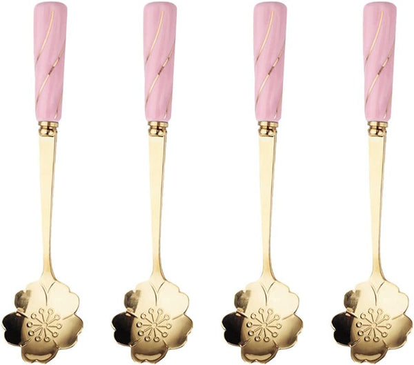 DOITOOL 4pcs Stainless Steel Coffee Spoon, Flower-Shaped Spoons, Tea Sugar Spoon, Dinner Espresso Spoons for Dessert,