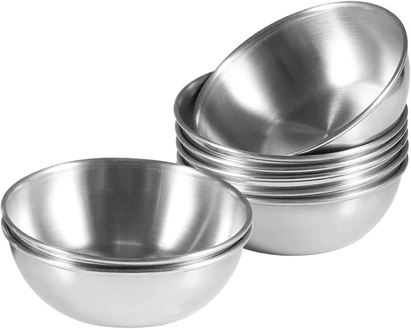 8 Pack 3.5 Inch Stainless Steel Mini Sauce Dishes, Round Seasoning Bowls, Sushi Dipping Plates, Silver