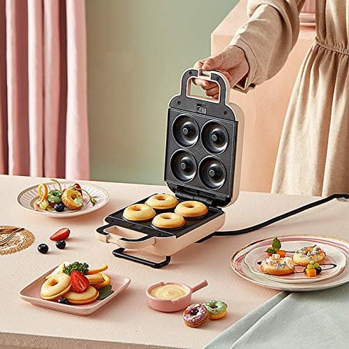 LIVEN Mini Waffle Maker with 3 Shapes Removable Plates, Electric Non-Stick Breakfast Machine, Pink