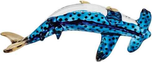 Tiny 3?" Gold Dotted Blue Hammerhead Shark Figurine, Miniature Hand Blown Glass Collectible