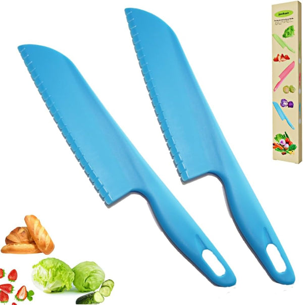 Plastic Vegetable Knife, 11" Serrated Edge Pizza Cutter with Non-slip Handle for Kitchen, 2-Pack, Blue