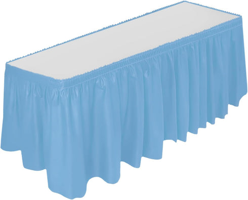 DecorRack Light Blue Table Skirt, 29 in x 14 ft, BPA Free, Disposable & Reusable Rectangular Tablecloth Skirt (1 Pack)
