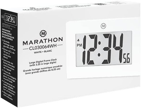 MARATHON Large Digital Wall Clock, White, 8” Display, Easy to Read