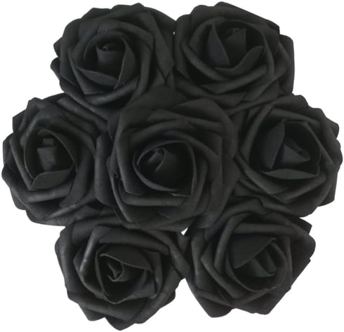 Artificial Flowers - 50PCS Real Looking Black Fake Roses with Stem for DIY Wedding Bouquets, Home Decorations