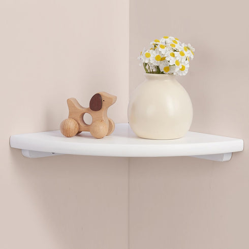 Gieanoo White Corner Wall Shelf 9inch Solid Oak Wood Floating Corner Shelf