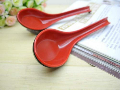 JapanBargain 4623, 12 Pack Chinese Soup Spoons, Black and Red, 6.5 Inch Wonton and Rice Spoons