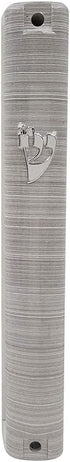 Waterproof Jewish MEZUZAH CASE with Scroll 3D Metal Painted Design Classic Israel Judaica Plastic Door Mezuza 5 Inch (Silver Stripes) by TALISMAN4U