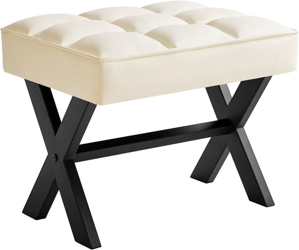 IBUYKE Small 12" H Footrest Stool, Square PU Foot Stool with Metal
