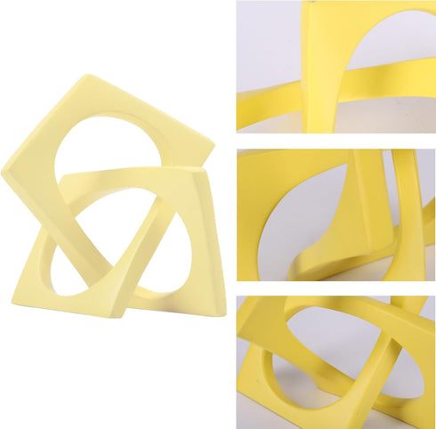 DOVDOV Geometric Cube Knot Decorations, Abstract Geometric Statue, Yellow Home Decor Accents for Room Office Shelf