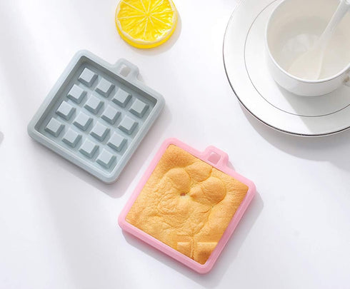 2-Pack Silicone Waffle Mold, Muffin Pans, Waffle Maker Baking Tray, Blue & Pink (Square: 3.3x3.3x0.4 inch)
