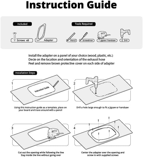 AC Vent Exhaust Hose Adapter Plate for DIY Window and Sliding Doors, Compatible with Midea Duo, White, SC-A-MD-001