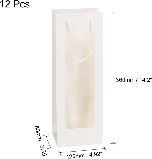 uxcell Wine Bags, 12pcs 4.92"x3.35"x14.2" Wine Gift Bags with Rope Handles, Paper Wine Tote Bag with Clear Window for Wedding Birthday Christmas Party Supplies, White