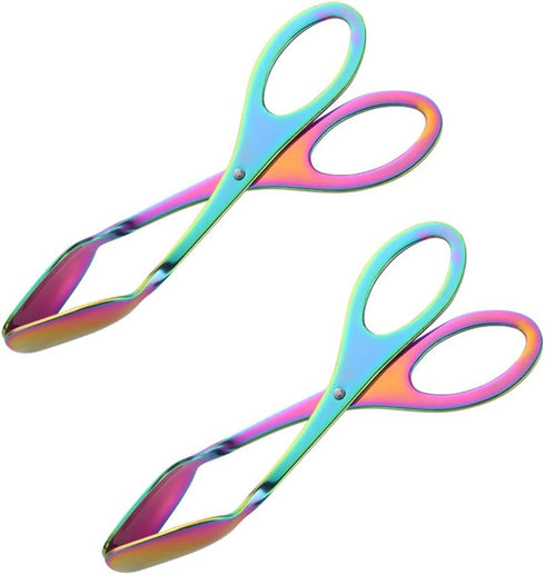 Food Tongs, Baikai Stainless Steel Kitchen Scissor Cooking Barbecue BBQ Grilling and Serving Clips (Rainbow)
