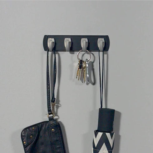 HIGH & MIGHTY 515306 Key Rail Organizer Hook Rail, Easy Tool-Free Dry Wall Installation, Small, Black & Silver