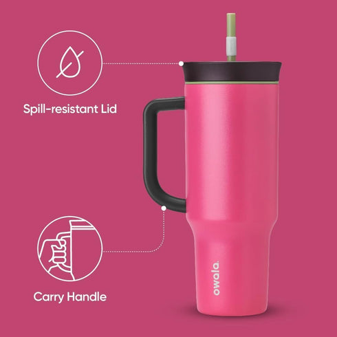 Owala Stainless Steel Triple Layer Insulated Travel Tumbler, 40 oz, Pink (Watermelon Breeze)