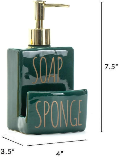 ADAVAS.Y&G Counter Ceramic soap Dispenser with Sponge Holder for Kitchen Sink Bathroom top Storage and Organization