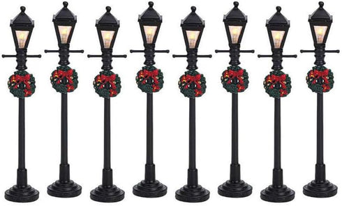 Lemax Christmas Village Gas Lantern Street Lamp Set of 8, Battery Operated (4.5V) - 64500