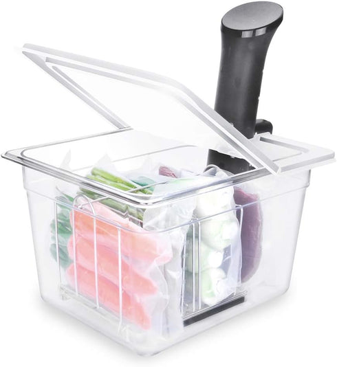 EVERIE Sous Vide Container 12 Qt with Collapsible Hinged Lid and Rack, Compatible with Anova Nano and Instant Pot,