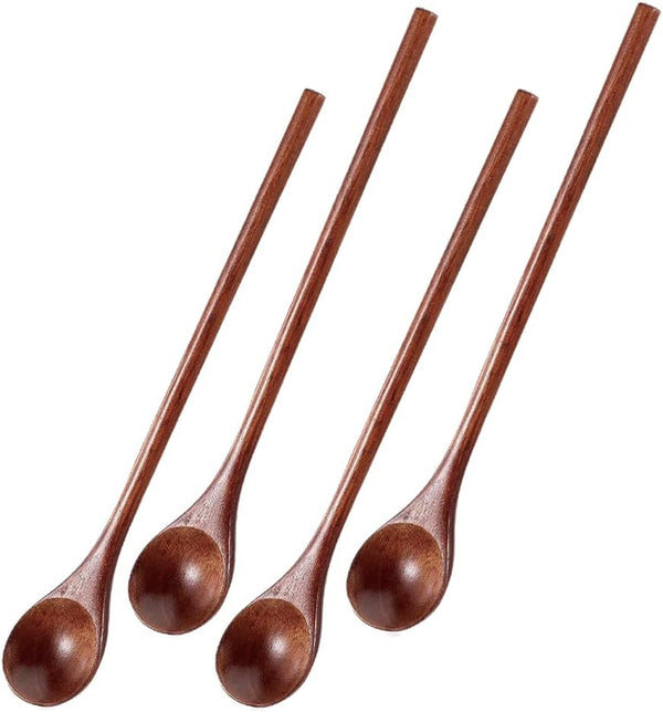 4 Pcs Long Wooden Spoon,Wooden Honey Spoon,7.8 Inch Wood Mixing Spoons for