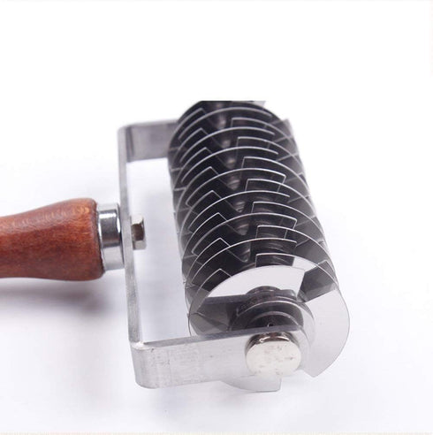 Hosmide Kitchen Baking Dough Cookie Pie Pizza Pastry Lattice Roller Cutter Tool - Stainless Steel with Wood Handle