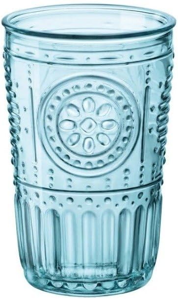 Bormioli Rocco Romantic Set of 4 Tumbler Glasses, 11.5 Oz. Colored Crystal Glass, Light Blue, Made in Italy