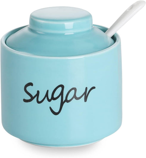 ONTUBE Ceramic Sugar Bowl with Lid and Spoon, Porcelain Sugar Pot, 8oz (Turquoise)