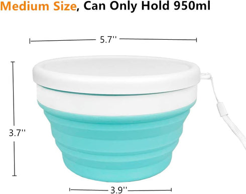 CARTINTS 950ml Collapsible Bowls - Silicone Food Storage Containers with Lids for Travel and Camping (Blue)