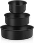TeamFar Cake Pan Set, 4'' / 6''/ 8'' Round Baking Tier Pans, Non-Stick Coating Stainless Steel Core, Set of 3, Black